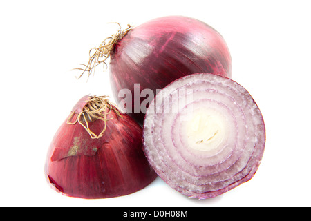 Cutted oignons rouges sur fond blanc Banque D'Images