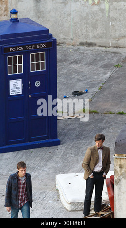 Arthur Darvill et Matt Smith qui « docteur' tournage sur emplacement dans le sud-ouest du pays. Angleterre - 21.09.10 Banque D'Images