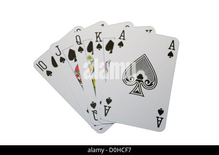 Flush Royal Spades Cartes à Jouer Banque D'Images