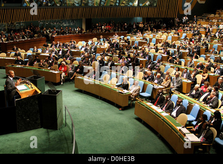 Le président Barack Obama offre son discours lors du Sommet sur les objectifs du Millénaire pour le développement à l'Organisation des Nations Unies. Nouveau Banque D'Images