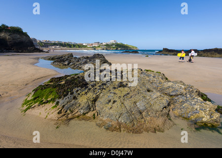 Grande plage ouest, Newquay, Cornwall, Angleterre Banque D'Images