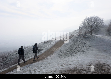 Les marcheurs dans les collines de Malvern. Banque D'Images