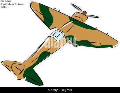 Croquis du PZL P-24G La deuxième guerre mondiale avion de combat over white Banque D'Images