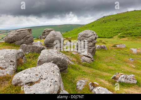 Chinkwell Entre roches et Tor Tor Bell dans le Parc National de Dartmoor. Banque D'Images