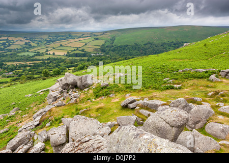 Chinkwell Entre roches et Tor Tor Bell dans le Parc National de Dartmoor. Banque D'Images