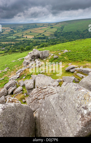 Chinkwell Entre roches et Tor Tor Bell dans le Parc National de Dartmoor. Banque D'Images