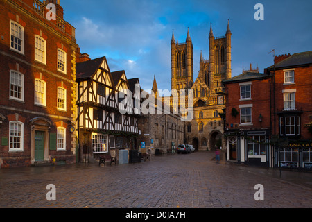 La zone historique de Bailgate et Cathédrale de Lincoln. Banque D'Images