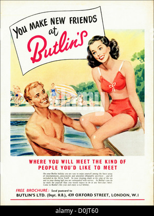 Vintage des années 1950 Publicité imprimée à partir de la revue anglaise publicité Butlin's holidays vers 1953 Banque D'Images