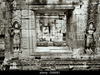 L'art dans les ruines de Temple de Preah Kahn aux Temples d'Angkor dans la jungle à Siem Reap au Cambodge en Asie du sud-est. Histoire du billet Banque D'Images