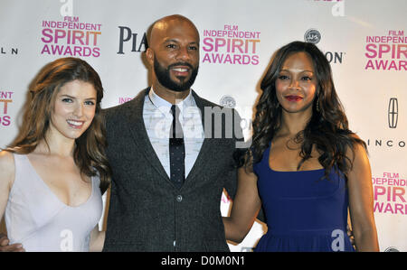 Le 27 novembre 2012 - Los Angeles, Californie, États-Unis - Anna Kendrick , Lonnie Rashid Lynn Jr. ''commun'', Zoe Saldana participant à la Film Independent Spirit Awards 2013 - Mises en candidature annonce tenue à l'hôtel W Hollywood à Hollywood, Californie le 27 novembre 2012. Crédit Image : 2012(© D. Long/Globe Photos/ZUMAPRESS.com) Banque D'Images