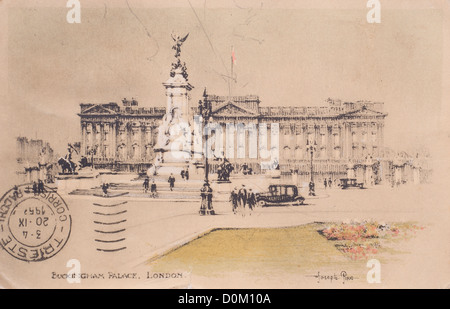 Une vue sur le palais de Buckingham dans une vieille carte postale Banque D'Images