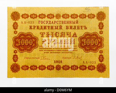 1000 mille Rouble Rouble russe soviétique 1918 billets en question Banque D'Images