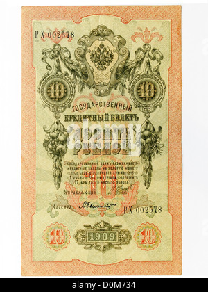 10 dix Rouble Rouble russe impérialiste 1909 billets en question Banque D'Images