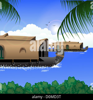 Houseboats dans un lac, Kerala Backwaters, Kerala, Inde Banque D'Images