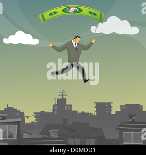 Businessman parachute sur une ville Banque D'Images