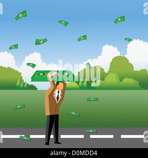 Businessman de collecter de l'argent qui tombe du ciel Banque D'Images