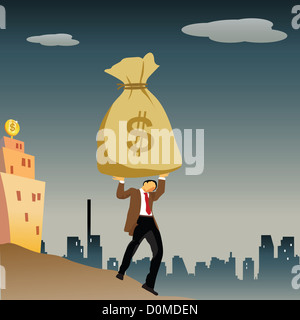 Businessman carrying un sac d'argent Banque D'Images