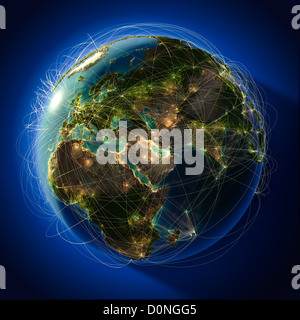 Les grandes routes de l'aviation sur le globe Banque D'Images