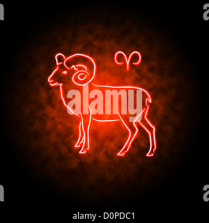 Signe zodiaque bélier brillants dans l'obscurité. Banque D'Images