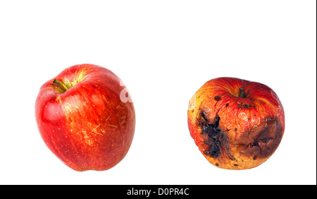 Rotten et pommes fraîches isolated on white Banque D'Images