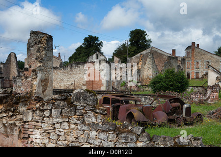 Les ruines de l'atrocité nazie du 10 juin 1944 à Oradour sur Glane, le Limousin, France Banque D'Images