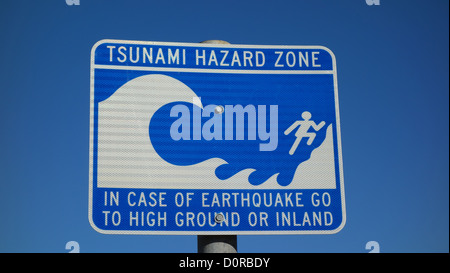 Zone de danger Tsunami Sign in Santa Barbara, California USA Banque D'Images