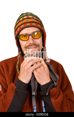 Portrait l'homme en chapeau népalais Banque D'Images