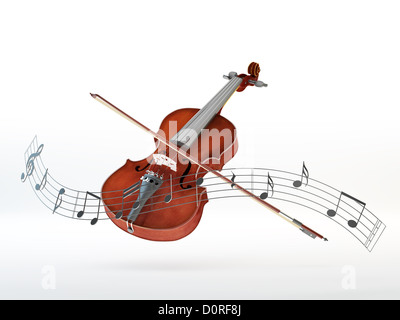 Voler autour de notes à l'archet de violon Banque D'Images
