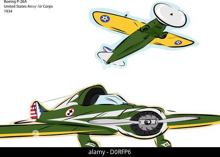 Croquis de Boeing P-26A LA SECONDE GUERRE MONDIALE avion de chasse over white Banque D'Images