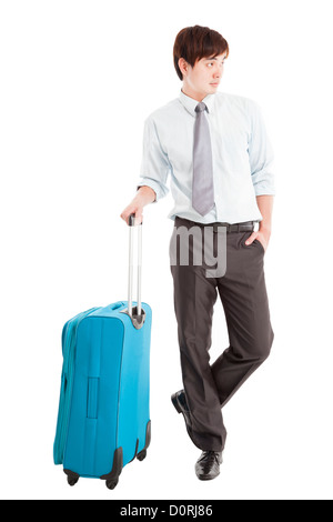 Businessman with suitcase et isolated on white Banque D'Images