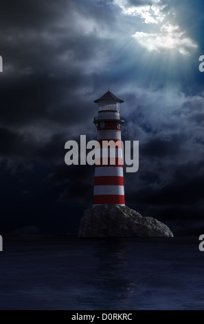 Vieux phare rouge et blanc Banque D'Images