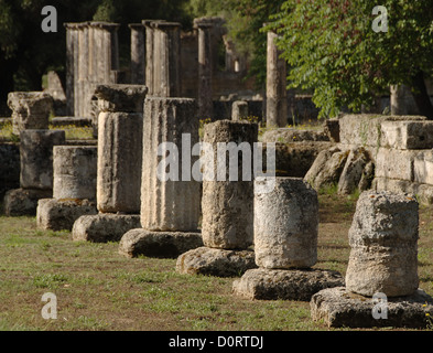 La Grèce. Péloponnèse. Olympia. Sanctuaire de la Grèce antique à l'Elis. Gymnase (2ème siècle avant J.-C.). Période hellénistique. Ruines. Point de vue. Banque D'Images