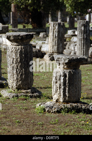 La Grèce. Péloponnèse. Olympia. Sanctuaire de la Grèce antique à l'Elis. Gymnase (2ème siècle avant J.-C.). Période hellénistique. Ruines. Point de vue. Banque D'Images