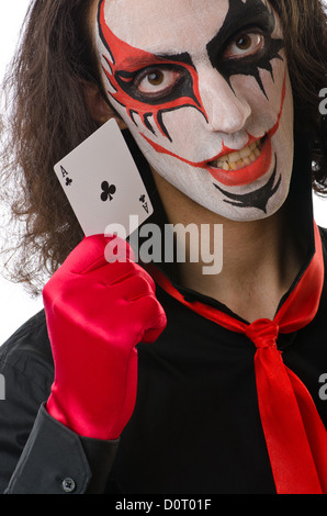 Avec des cartes joker isolated on white Banque D'Images