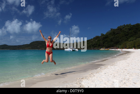 L'île de Whitsunday, Whitehaven Beach, mer, sable, blanc, tendre, sur la mer turquoise, claire, chaleureusement, tropiques, plage de rêve, photo Banque D'Images