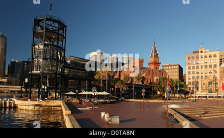 La Roche, Sydney, point d'intérêt, vue, joliment, soleil, lever, ciel bleu, mettez en surbrillance, port, port, l'architecture, de l'Australie Banque D'Images