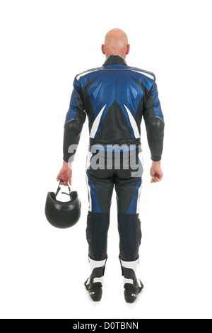 Moteur arrière biker en cuir isolated over white background Banque D'Images