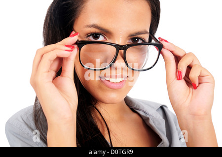 Jeune femme d'affaires isolées avec des lunettes Banque D'Images