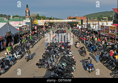 Motos, bike, bondé, Street, Harley, Harley Davidson, moto, Rallye, centre-ville, Sturgis, Dakota du Sud, USA, United States, UN Banque D'Images