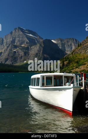 Excursion en bateau en bois au lac Eagle Matin Joséphine dans le parc national des Glaciers du Montana Banque D'Images