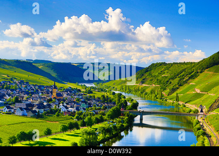 Allemagne, Europe, voyage, Moselle, Moselle, Moselle, Trittenheim, rivière, de vignes, de l'agriculture, l'incurvation, nuages, Mosel, nature, à Banque D'Images