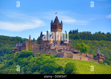 Allemagne, Europe, voyage, Moselle, Moselle, Cochem, château, de l'agriculture, l'incurvation, nuages, Mosel, nature, rivière, tourisme, vallée, vi Banque D'Images