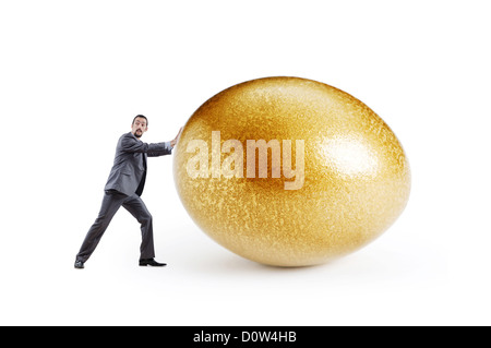 L'homme et aux oeufs d'isolated on white Banque D'Images