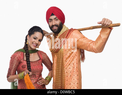 Portrait d'un Sikh couple smiling Banque D'Images