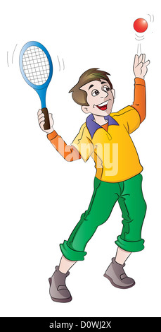 Jeune homme jouant au tennis, servant, vector illustration Banque D'Images