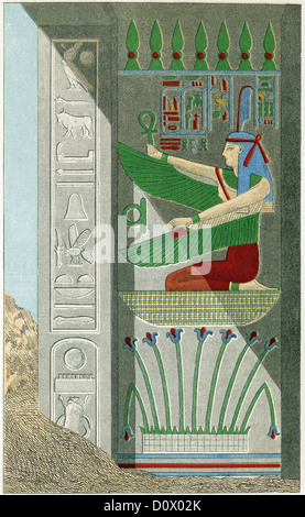 La Maat, la déesse égyptienne de deuil, porte dans sa main l'ankh, symbole de vie dans ce soulagement de tombe KV 5. Banque D'Images