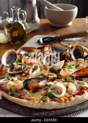 Pizza fruits de mer Banque D'Images