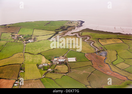 Terres agricoles à Woodspring Bay, Wick Saint-laurent, sur les rives du fleuve Severn, Somerset, England, UK Banque D'Images