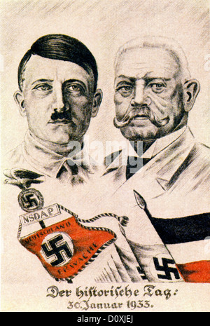 1933, Adolf Hitler, Hitler, le Président, Paul, Hindenburg, Hindenburg, chancelier, l'Allemagne, Nazi, parti, NSDAP, carte postale, troisième Re Banque D'Images