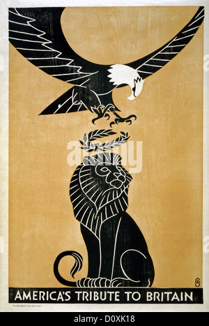 Aux Etats-Unis, la Première Guerre mondiale, américaine, la propagande, l'affiche, l'aigle, la victoire, la couronne, lion, 1917, Banque D'Images